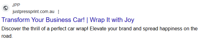 JPP search ad, Transform Your Business Car